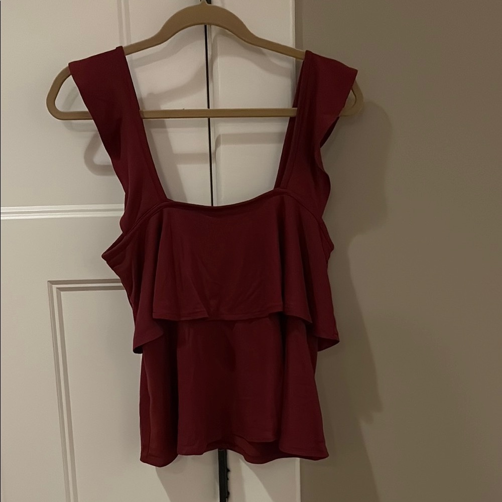 J. Crew Red Ruffled Tiered Tank Top